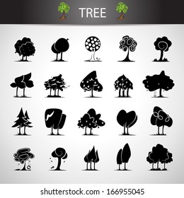 Tree Icons Set - Isolated On Gray Background - Vector Illustration, Graphic Design Editable For Your Design.