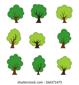Tree icons set, isolated on white background, vector illustration.