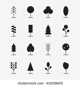 Tree icons set. Isolated tree icons on background. Simple tree design. Forest trees. Modern tree icons. Flat style vector illustration. 