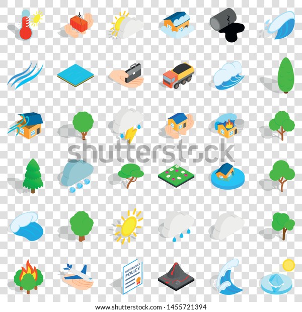 Tree icons set. Isometric style of 36 tree vector\
icons for web for any\
design