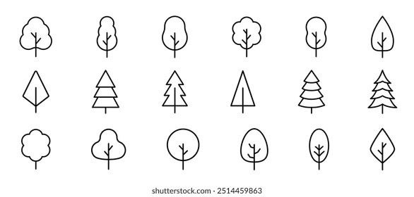 Tree icons. Tree icons set. Linear style. Vector