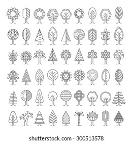 Tree icons set. Linear style. Vector illustration.    