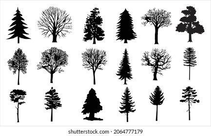 Tree icons set in a modern Pictogram style and flat style.