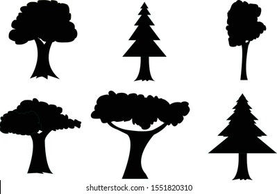 Tree Icons Set on White Background.Vector Collection of trees illustrations.