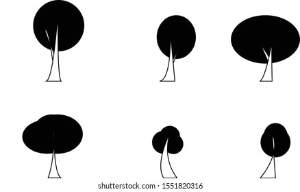 Tree Icons Set on White Background.Vector Collection of trees illustrations.