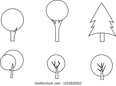 Tree Icons Set on White Background.Vector Collection of trees illustrations.