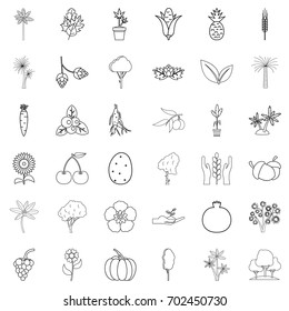Tree icons set. Outline style of 36 tree vector icons for web isolated on white background