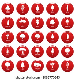 Tree icons set. Simple illustration of 25 tree vector icons red isolated