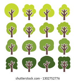 Tree icons set. Vector illustration. Green