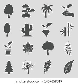 Tree Icons. Sticker Design. Vector Illustration.