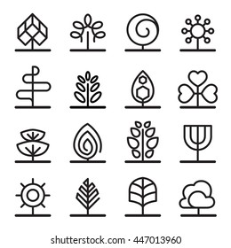 Tree icons in thin line style