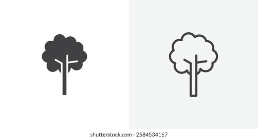 Tree icons vectors illustrations in black fill and liner versions
