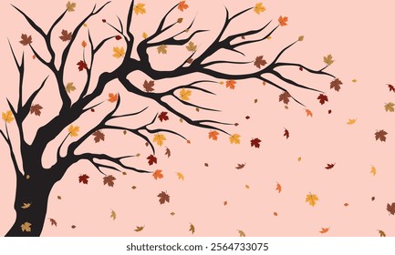 Tree Illustration Autumn Falling Leaves Wall Mural Interior Vector