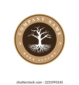 tree and illustration autumn logo badge vector template