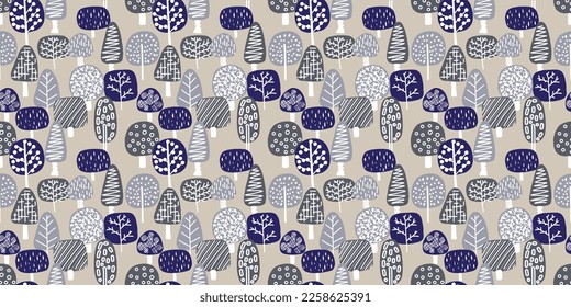 Tree illustration background. Seamless pattern.Vector. 