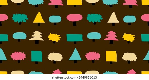 Tree illustration background. Seamless pattern.Vector.