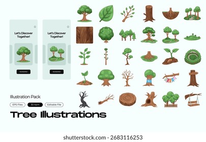 Conjunto de iconos editables de ilustración de árbol. Ilustración vectorial