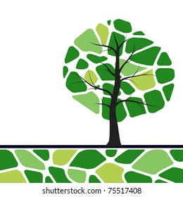 Tree illustration with green leafs. Nature symbol graphic design.