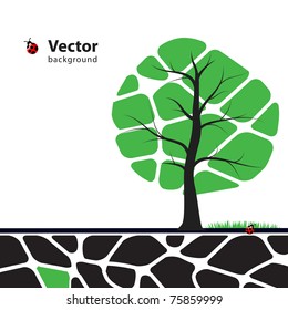 Tree illustration with green leafs. Nature symbol graphic design.
