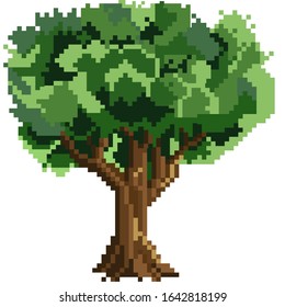 tree illustration isolated on white background. pixel art style for game