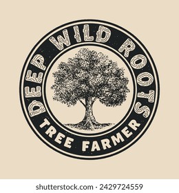 tree illustration logo graphic forest design farmer badge nature vintage