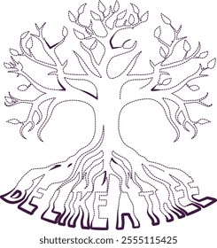 Tree illustration with rooting messages ,,BE LIKE A TREE,, 