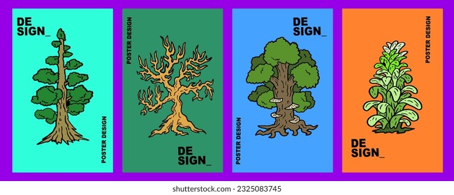 diseño de conjunto de ilustraciones de árbol para afiches, banner, fondo, plantilla, etc