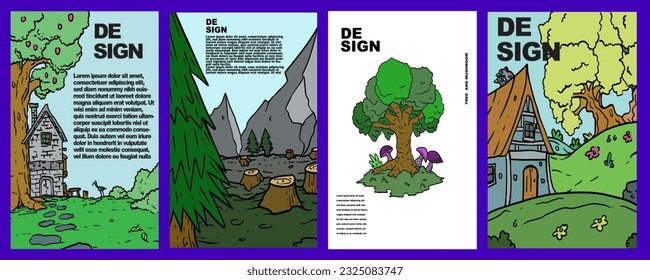 diseño de conjunto de ilustraciones de árbol para afiches, banner, fondo, plantilla, etc