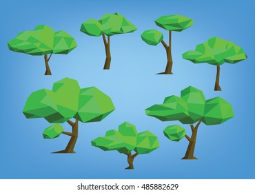 tree illustration set -  low poly style 