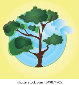 Tree illustration vector. set of flat trees and grass including pine and deciduous trees.tree illustrations