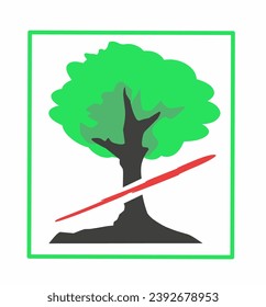 Tree illustration for warning against cutting down trees, tree sign vector 