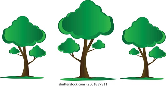 tree illustrations, nature or healthy lifestyle topics, green, flat vector illustrations.
