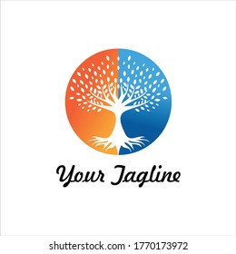 tree image logos with circles like hot and cold temperatures, logos for business and other needs, inspirational tree logos