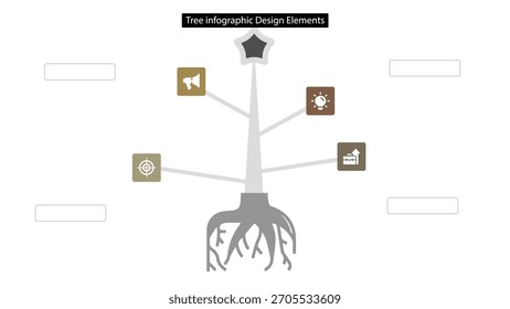 Tree Infographic with Roots, Star and Various Icons for Business Presentation Diagram