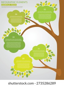 Tree Infographic Template with Green Leaves, Step by Step Process Diagram and Eco Nature Concept.

