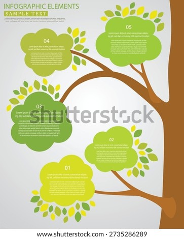 Tree Infographic Template with Green Leaves, Step by Step Process Diagram and Eco Nature Concept.
