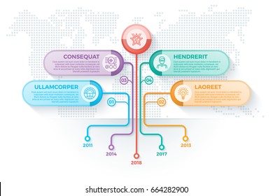 Tree infographics template with 4 branches options and root. Tree timeline process. Vector illustration