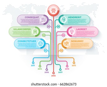 Tree infographics template with 6 branches options and root. Vector illustration