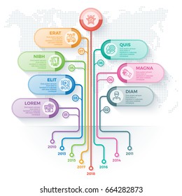 Tree infographics template with 7 branches options and root. Tree timeline process. Vector illustration