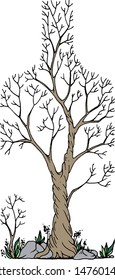 Tree. Ink drawing. Vector illustration.