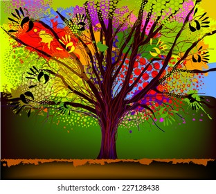 tree of the ink spots with palms. Vector 