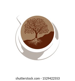 tree inside cup of coffee, vector