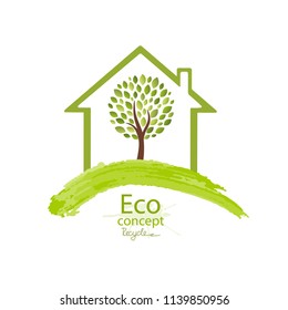 A tree, inside a green house. Environmentally friendly world. Vector illustration of ecology the concept of info graphics. Simple modern minimalistic style.