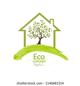 A tree, inside a green house. Environmentally friendly world. Vector illustration of ecology the concept of info graphics. Simple modern minimalistic style.