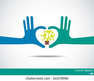 Tree inside heart made up of human hands Hands 