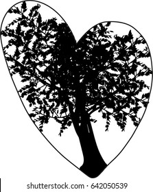 Tree inside heart. Vector. 