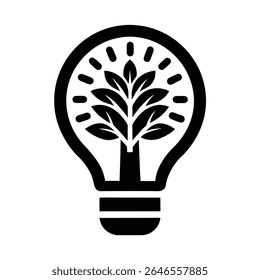 Tree inside light bulb vector logo silhouette art
