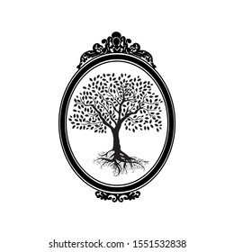 tree inside mirror frame, vector