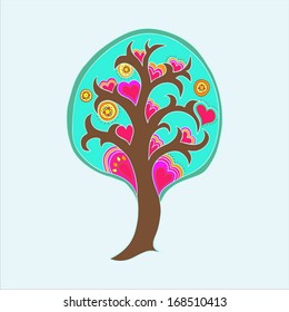 Tree isolated on blue background. Colorful vector element for your design