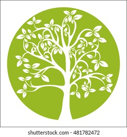 Tree isolated on green background. Vector illustration.